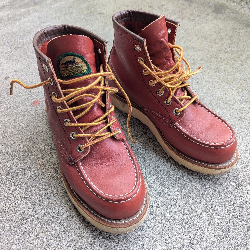 Vintage Men's Leather Moc Toe Work Boots - Red Brown. Women's Size 7